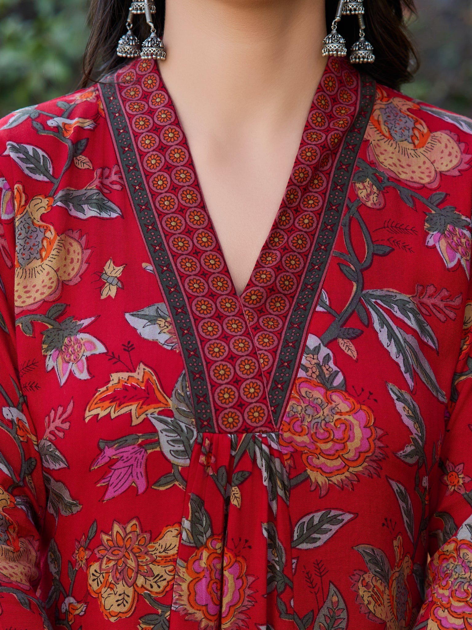YAGNIK FASHION Floral Printed V-Neck Panelled Anarkali Kurta With Palazzos & Dupatta - Yagnik Fashion