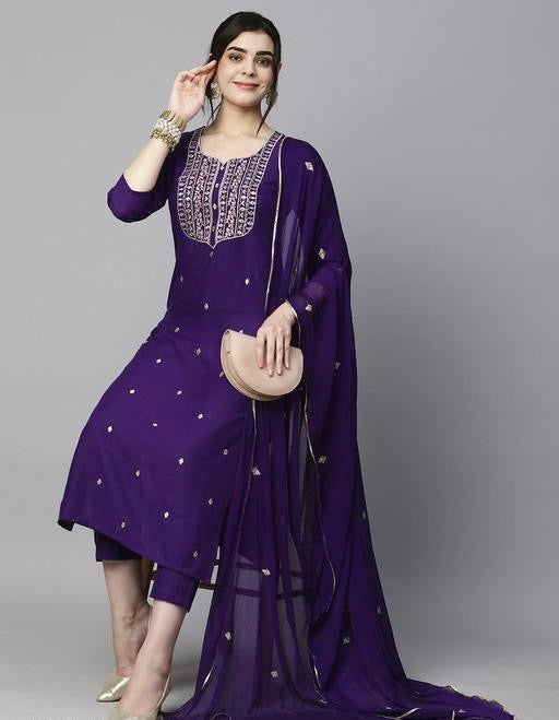 YAGNIK FASHION Women Ethnic Motifs Embroidered Regular Thread Work Kurta with Trousers & With Dupatta - Yagnik Fashion