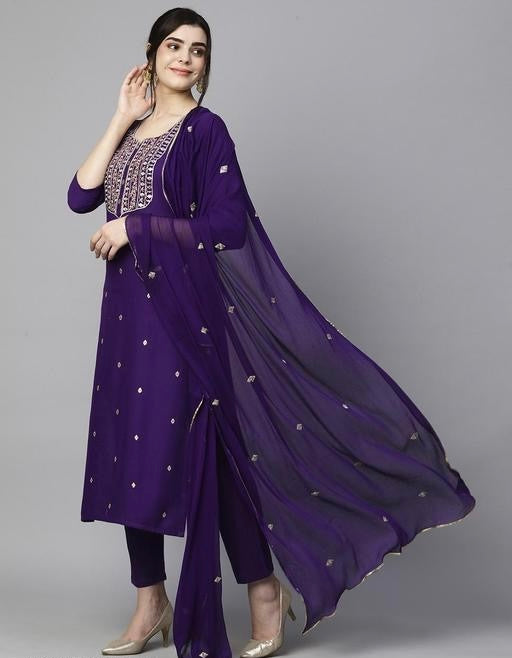 YAGNIK FASHION Women Ethnic Motifs Embroidered Regular Thread Work Kurta with Trousers & With Dupatta - Yagnik Fashion