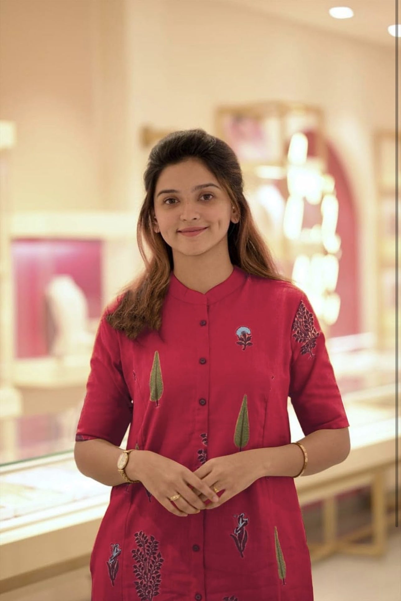YAGNIK FASHION Floral Printed Mandarin Collar A-Line Kurta With Trousers - Yagnik Fashion