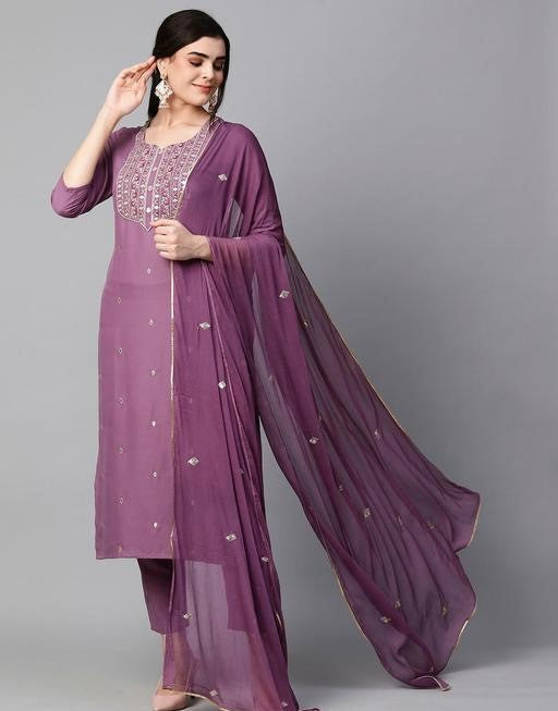 Women Ethnic Motifs Embroidered Regular Thread Work Kurta with Trousers & With Dupatta - Yagnik Fashion