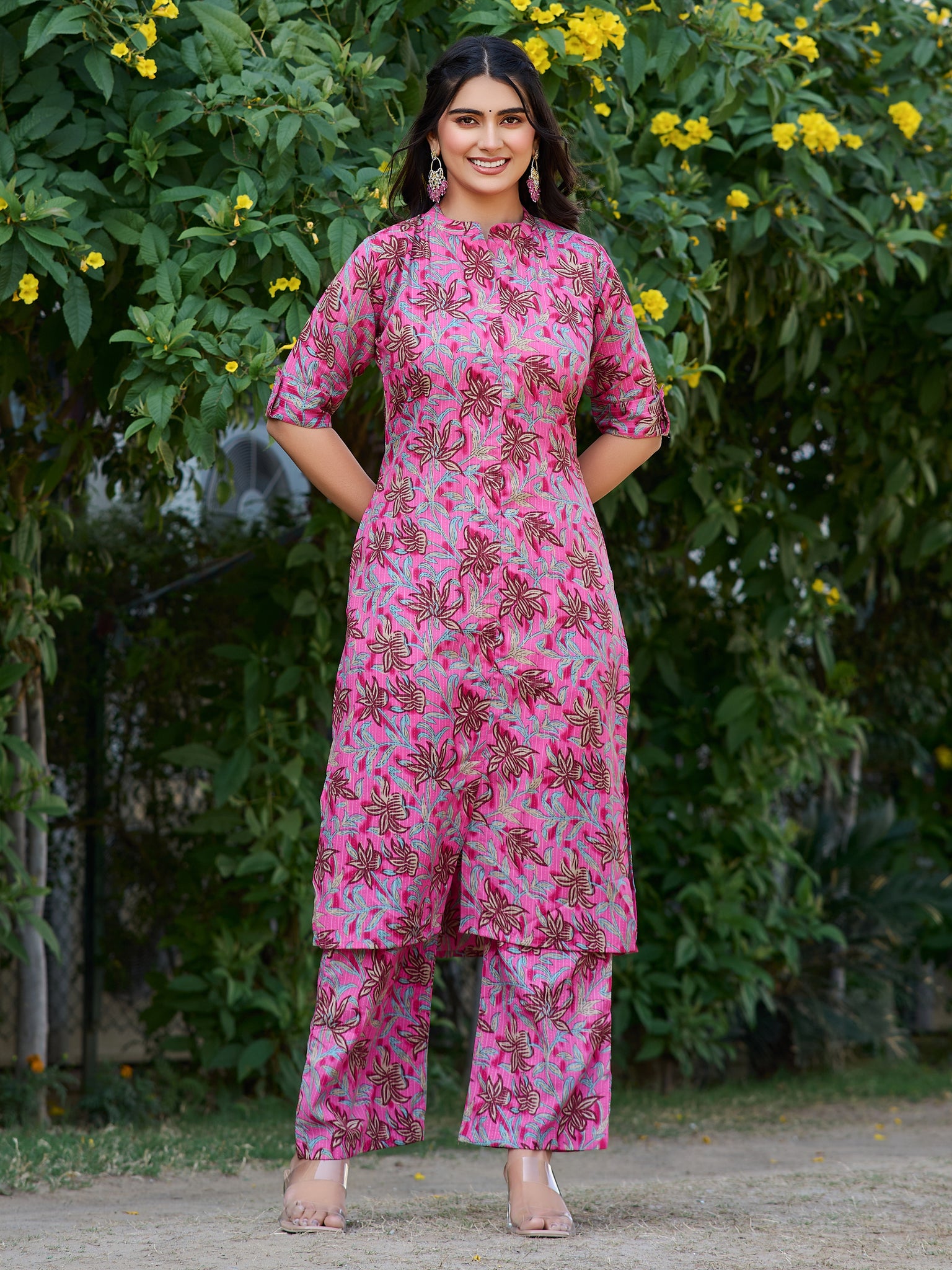YAGNIK FASHION Ethnic Motifs Printed Straight Kurta With Trousers - Yagnik Fashion