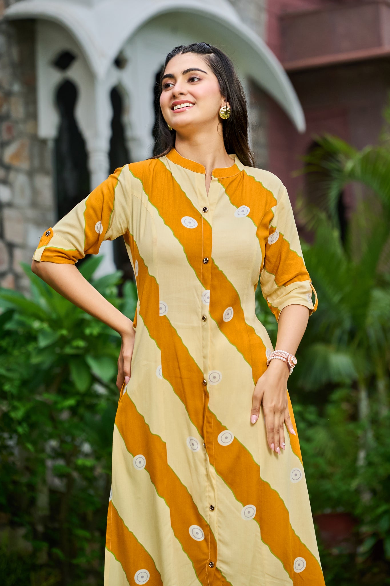 YAGNIK FASHION Ethnic Motifs Printed Mandarin Collar A-Line Kurta With Trouser - Yagnik Fashion