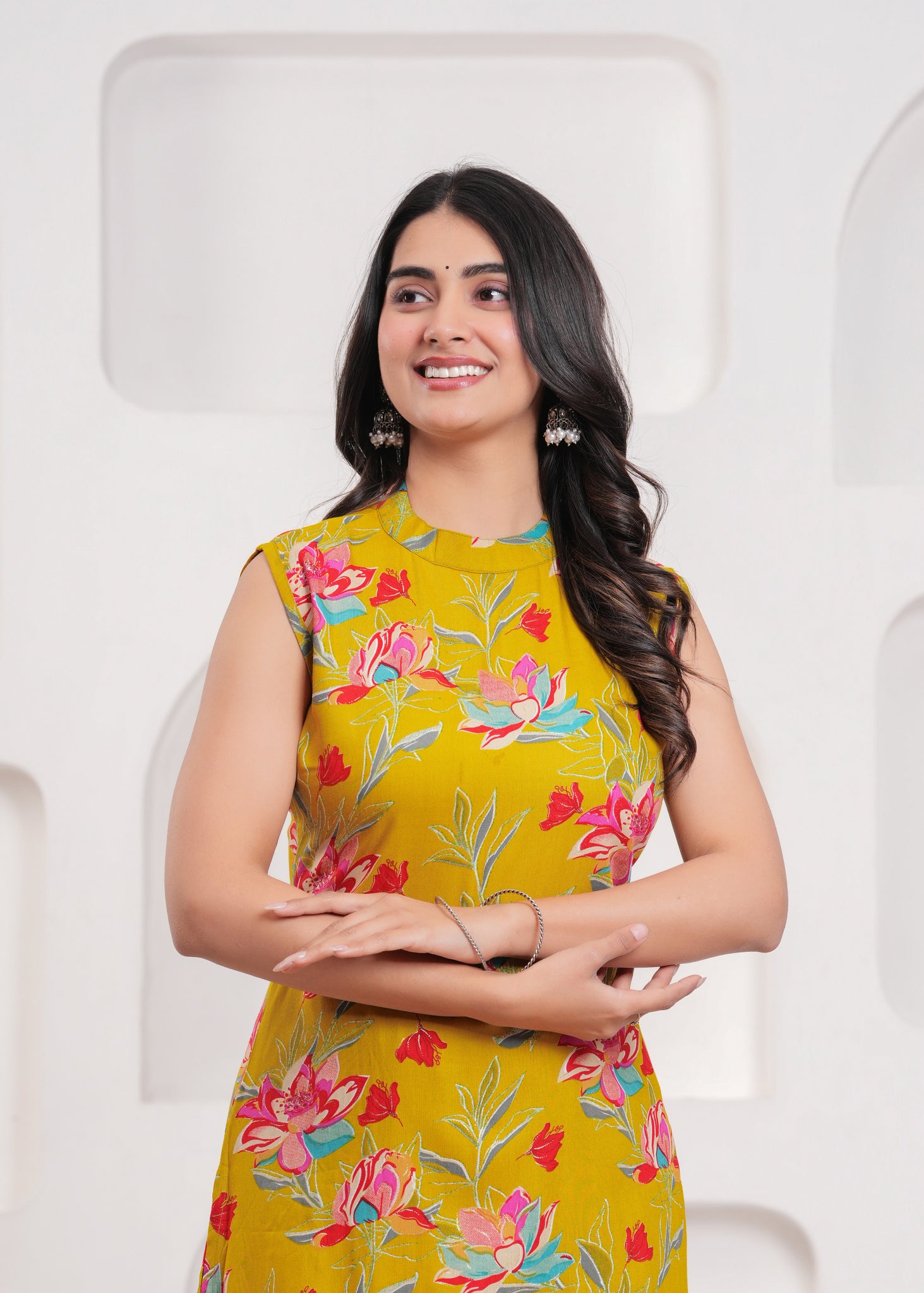 YAGNIK FASHION Women Yellow Viscose Rayon Kurta Sets - Yagnik Fashion
