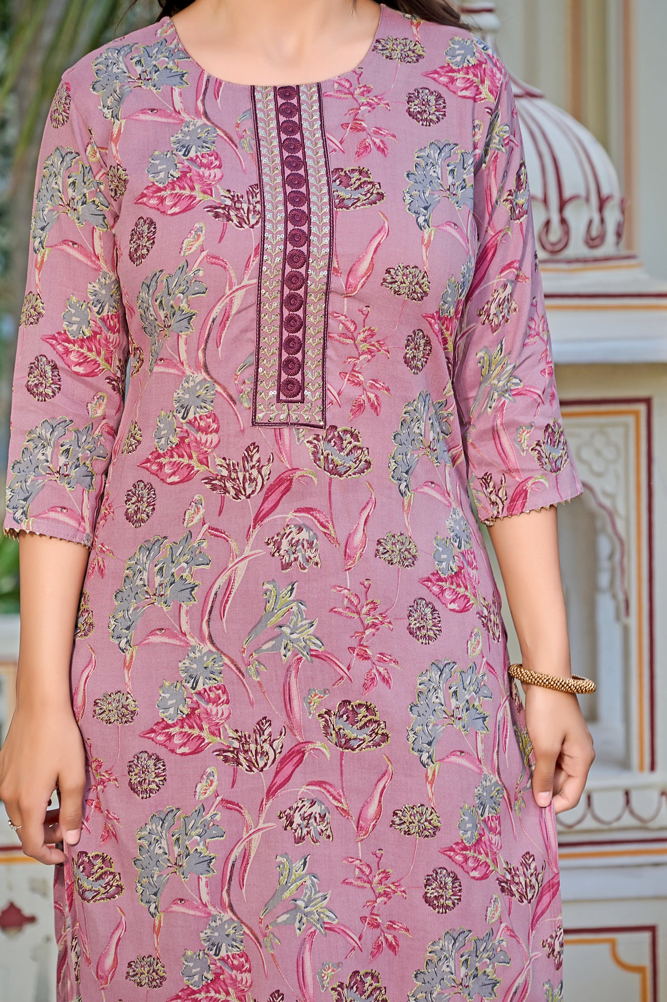 Floral Printed Straight Kurta with Trousers & Dupatta - Yagnik Fashion