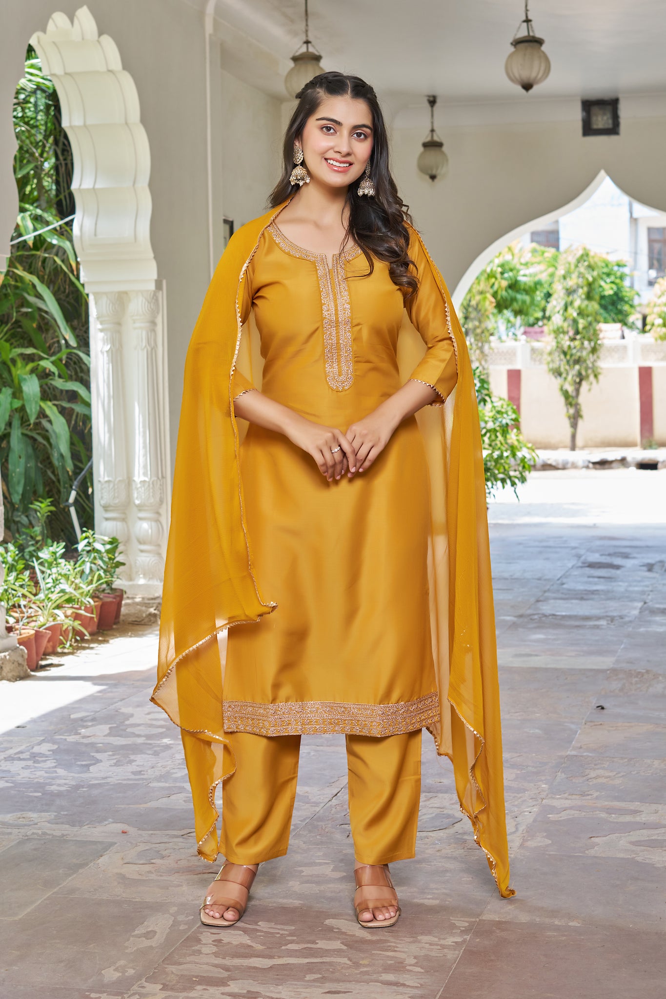 YAGNIK FASHION Sequinned Kurta with Trouser & Dupatta - Yagnik Fashion