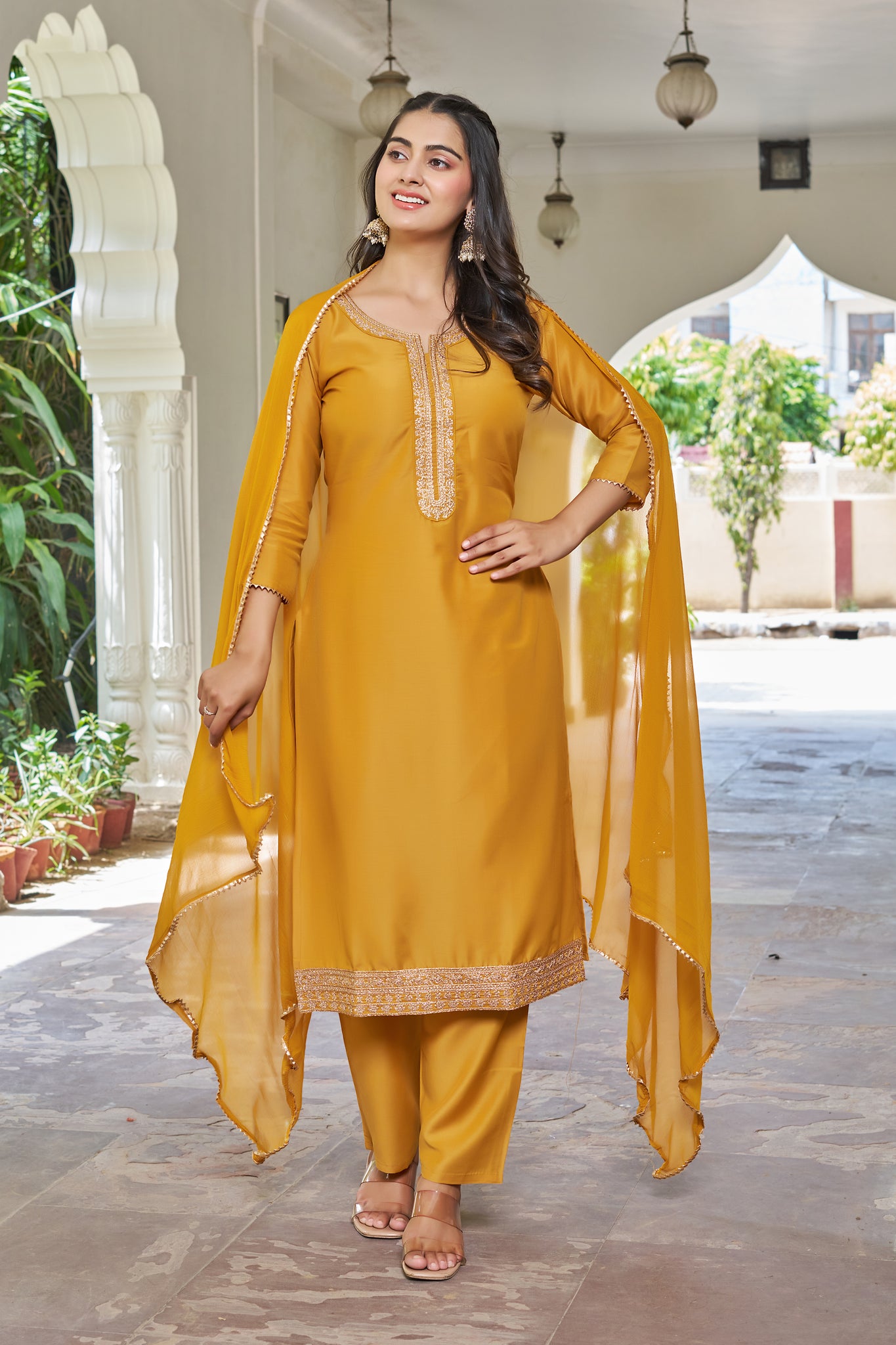 YAGNIK FASHION Sequinned Kurta with Trouser & Dupatta - Yagnik Fashion