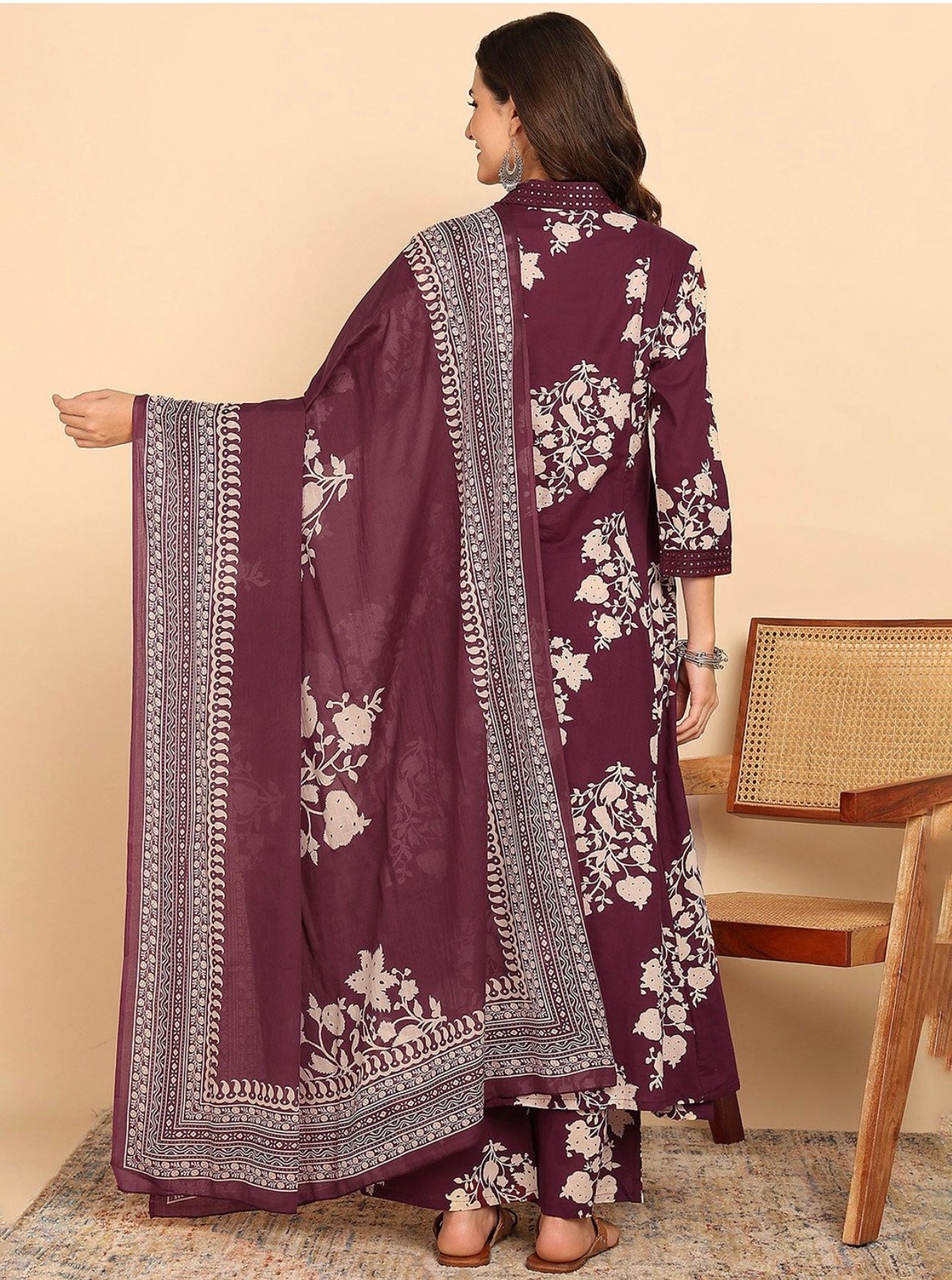 YAGNIK FASHION Jaiswal Floral Printed V-Neck Pleated Anarkali Kurta With Palazzos & Dupatta - Yagnik Fashion