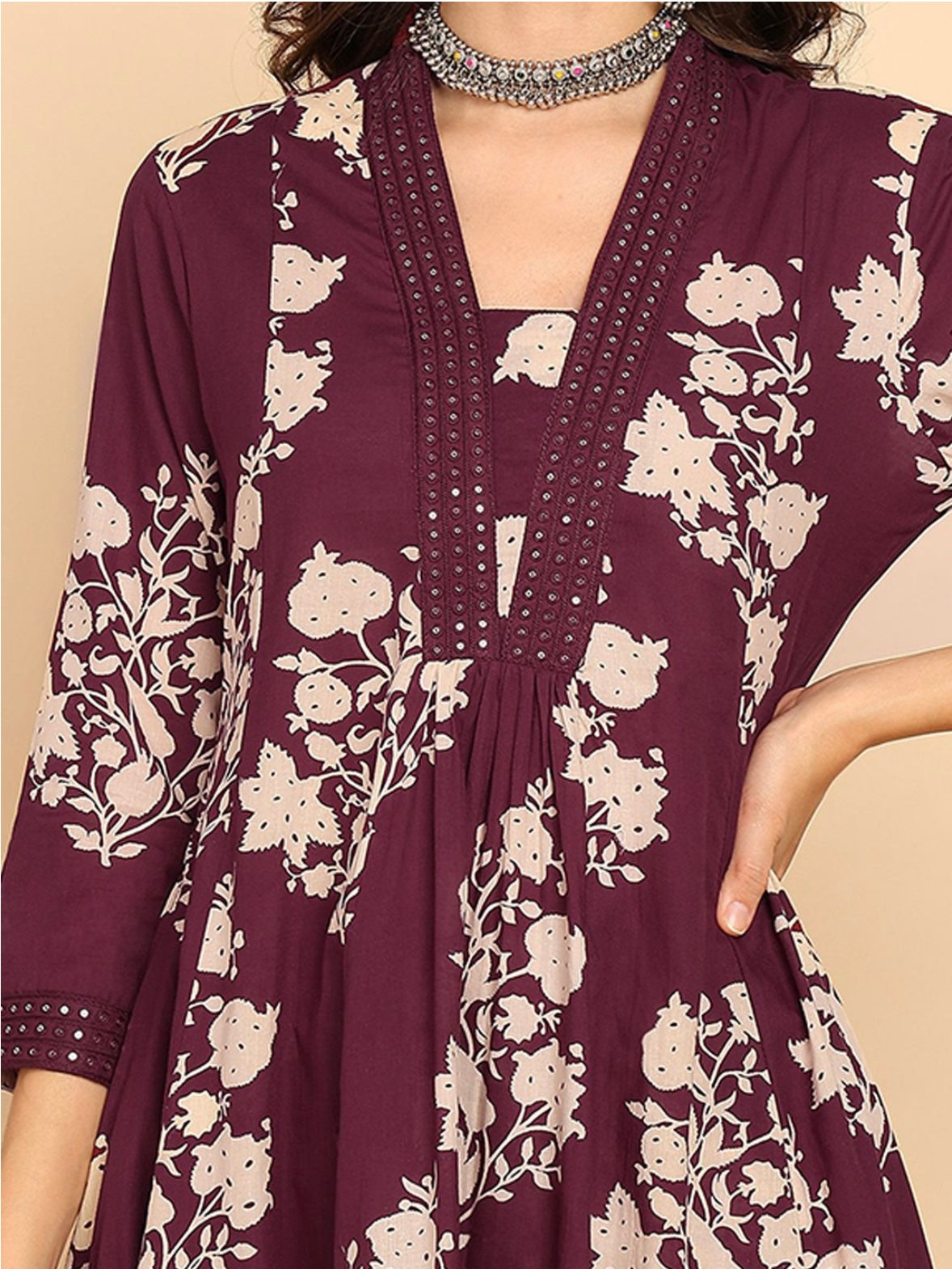 YAGNIK FASHION Jaiswal Floral Printed V-Neck Pleated Anarkali Kurta With Palazzos & Dupatta - Yagnik Fashion