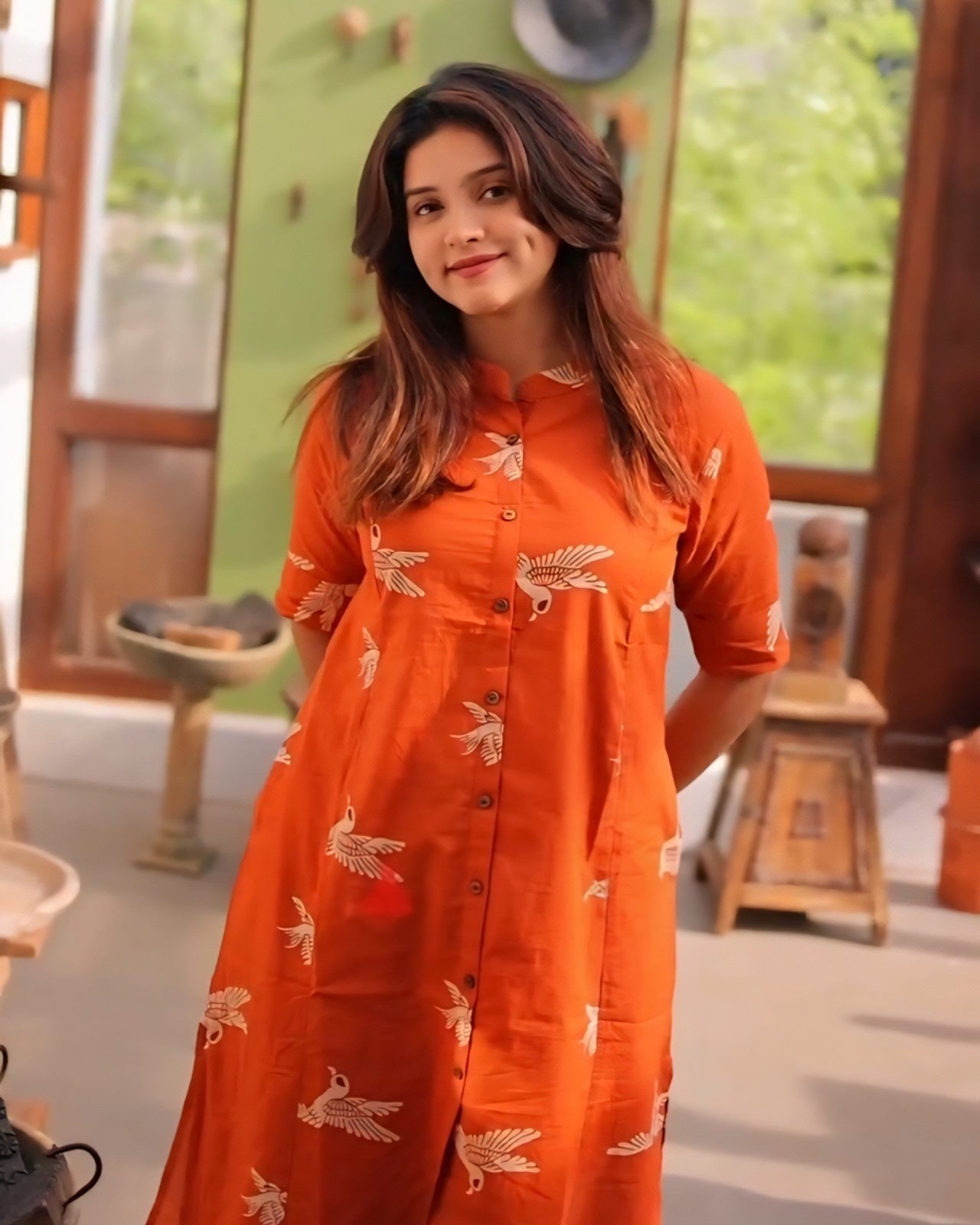 YAGNIK FASHION Women kabutar Printed Mandarin Collar Regular Kurta with Trousers