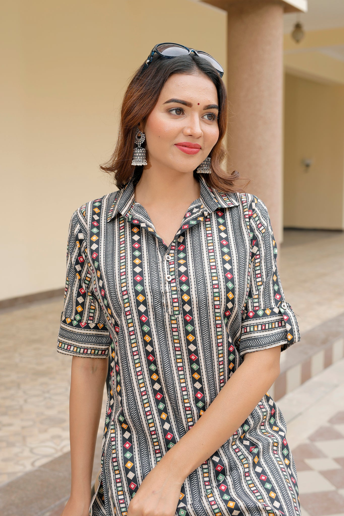 Ethnic Motifs Black Printed Pure Cotton Kurti - Yagnik Fashion