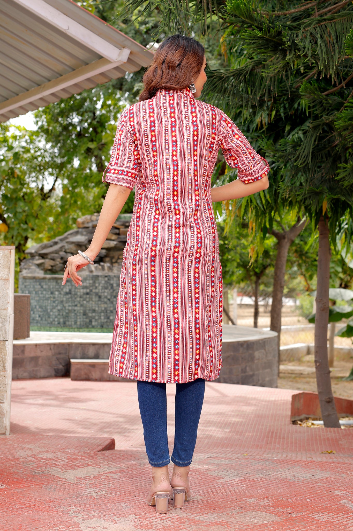 Ethnic Motifs Pink Printed Pure Cotton Kurti - Yagnik Fashion