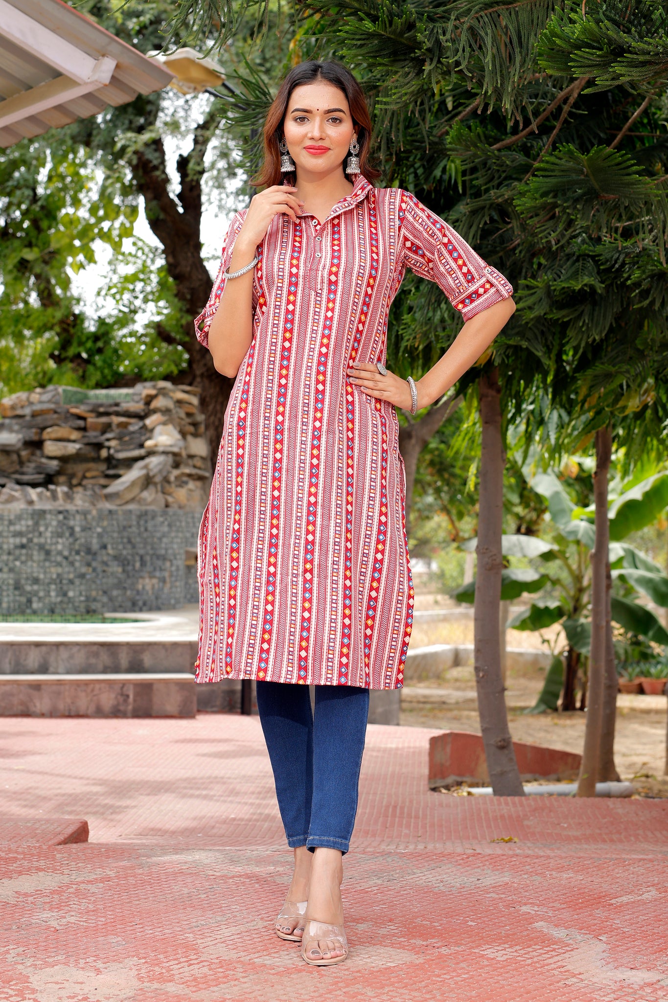 Ethnic Motifs Pink Printed Pure Cotton Kurti - Yagnik Fashion