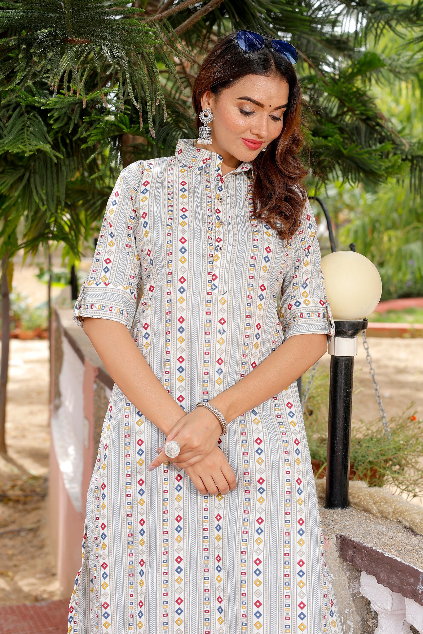 Ethnic Motifs Grey Printed Pure Cotton Kurti - Yagnik Fashion