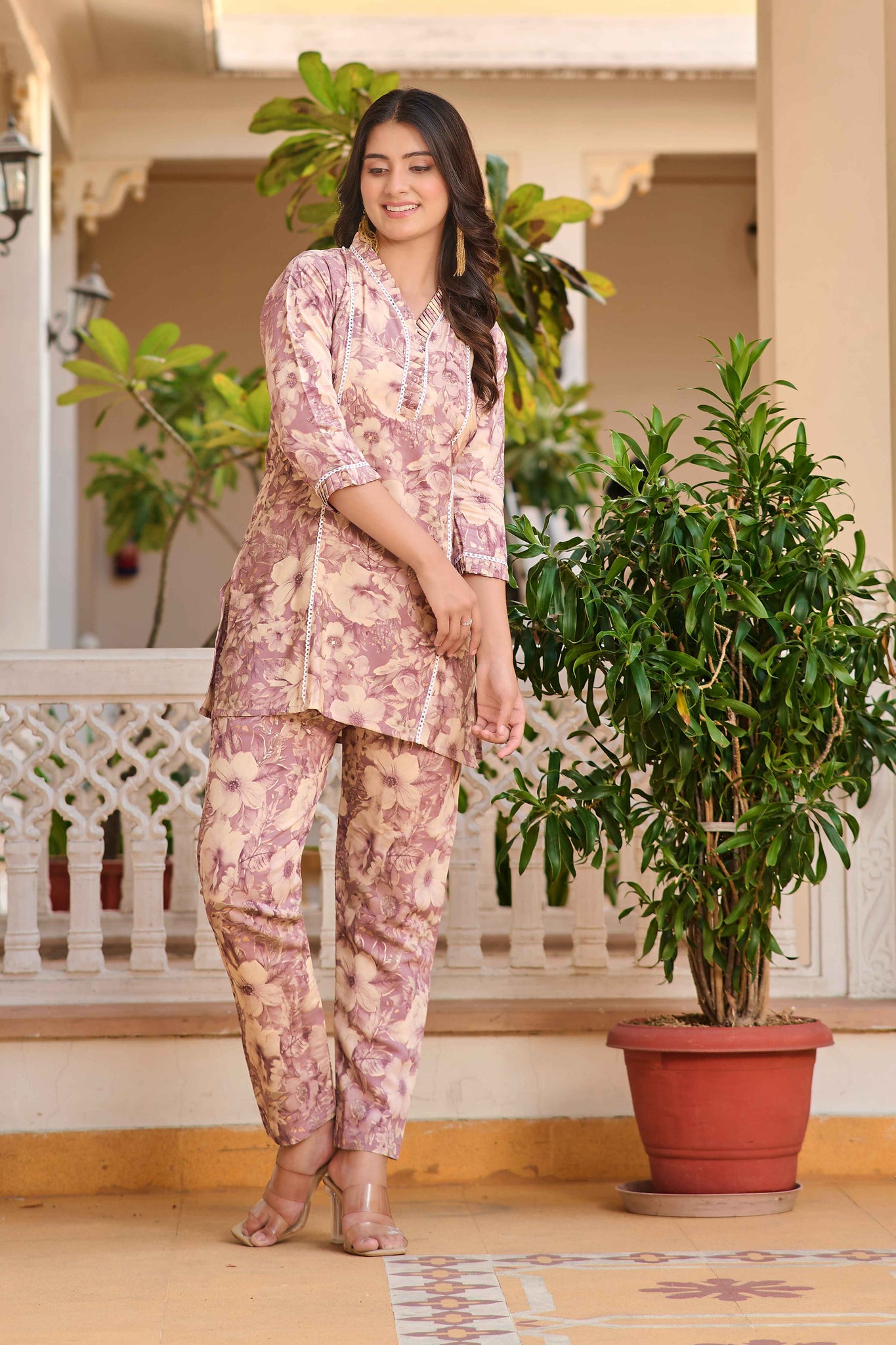 Yagnik Fashion Printed Cotton Lavender Co-ords Sets