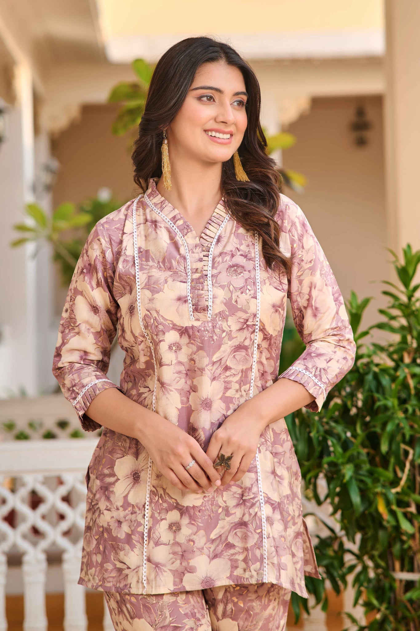 Yagnik Fashion Printed Cotton Lavender Co-ords Sets