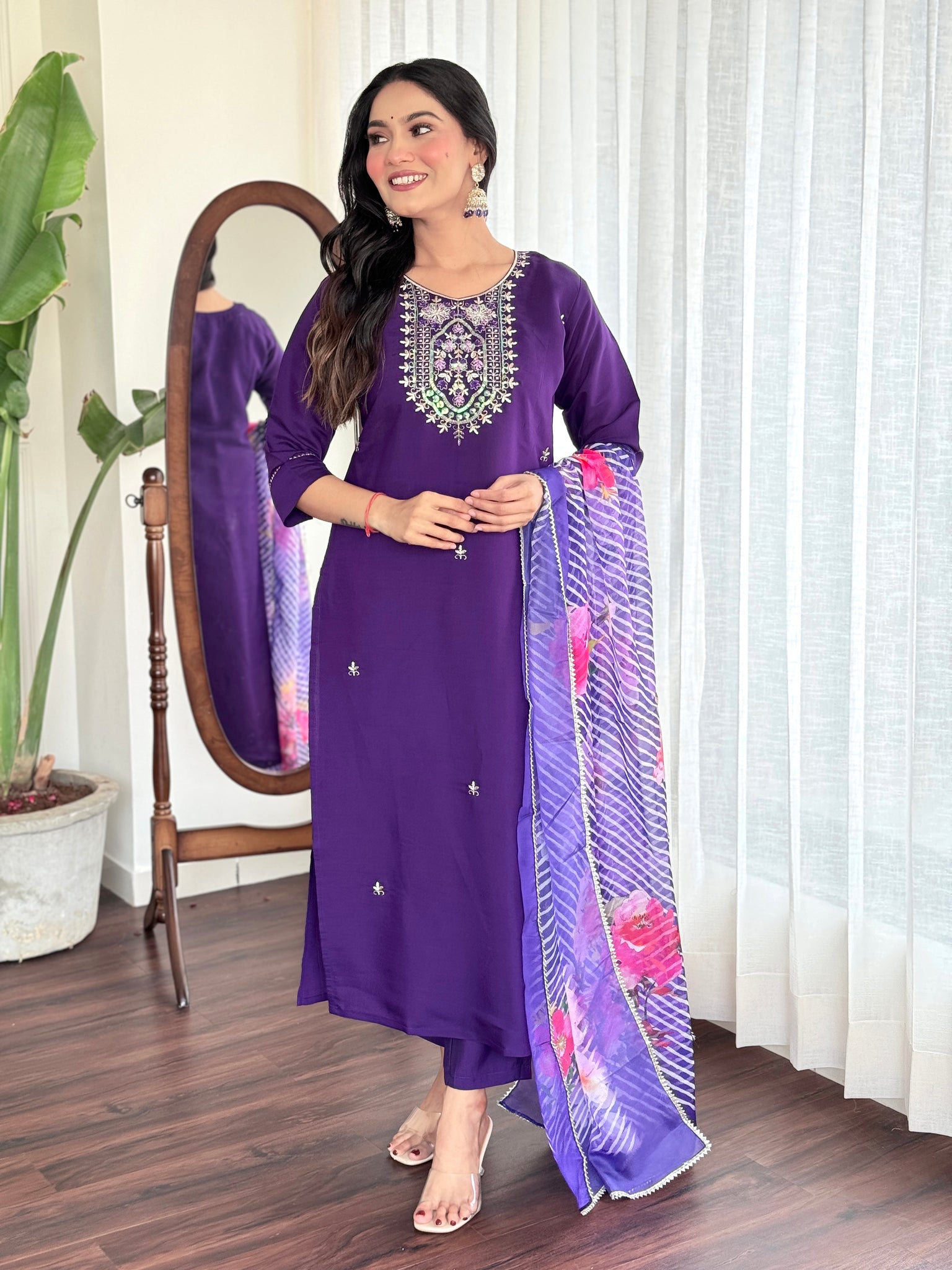 NEW YAGNIK FASHION VISCOSE CHANDERI DUPATTA KURTA SET