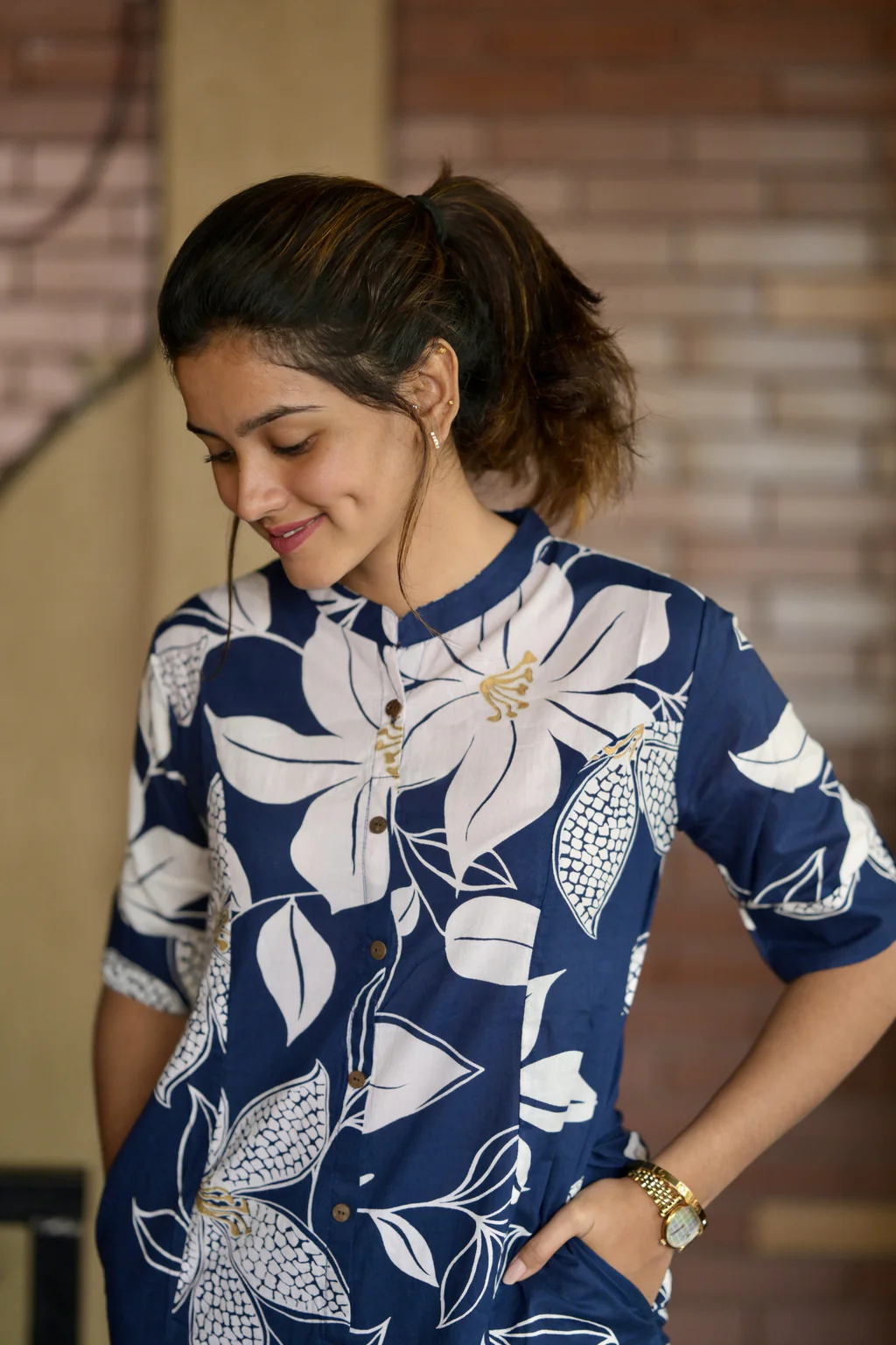 YAGNIK FASHION Women Floral Printed Mandarin Collar Regular Kurta with Trousers - Yagnik Fashion