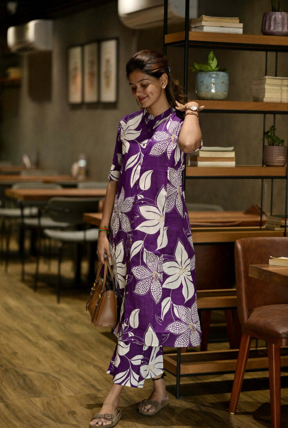 YAGNIK FASHION Women Floral Printed Mandarin Collar Regular Kurta with Trousers - Yagnik Fashion