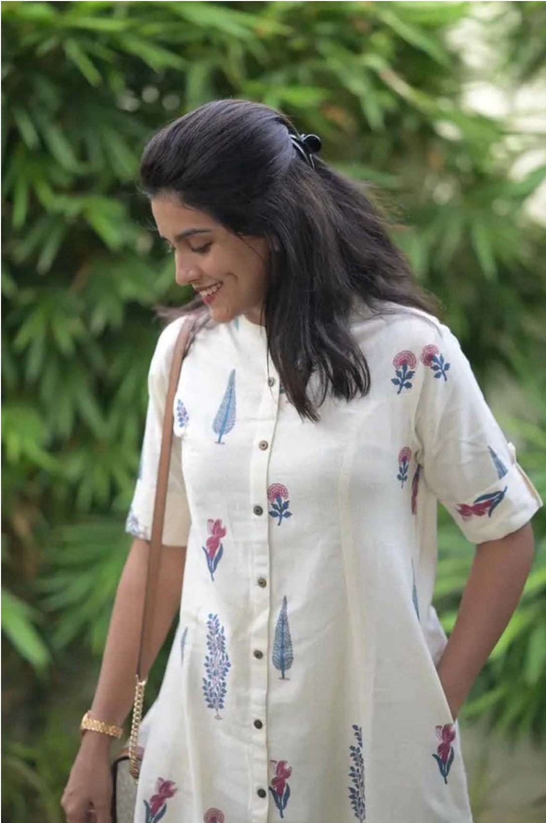 YAGNIK FASHION Floral Printed Mandarin Collar A-Line Kurta With Trousers - Yagnik Fashion