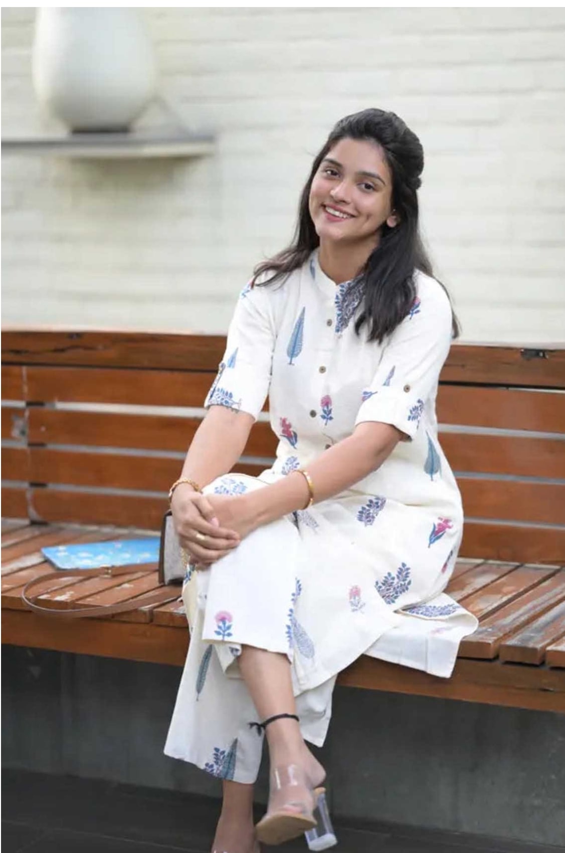 YAGNIK FASHION Floral Printed Mandarin Collar A-Line Kurta With Trousers - Yagnik Fashion