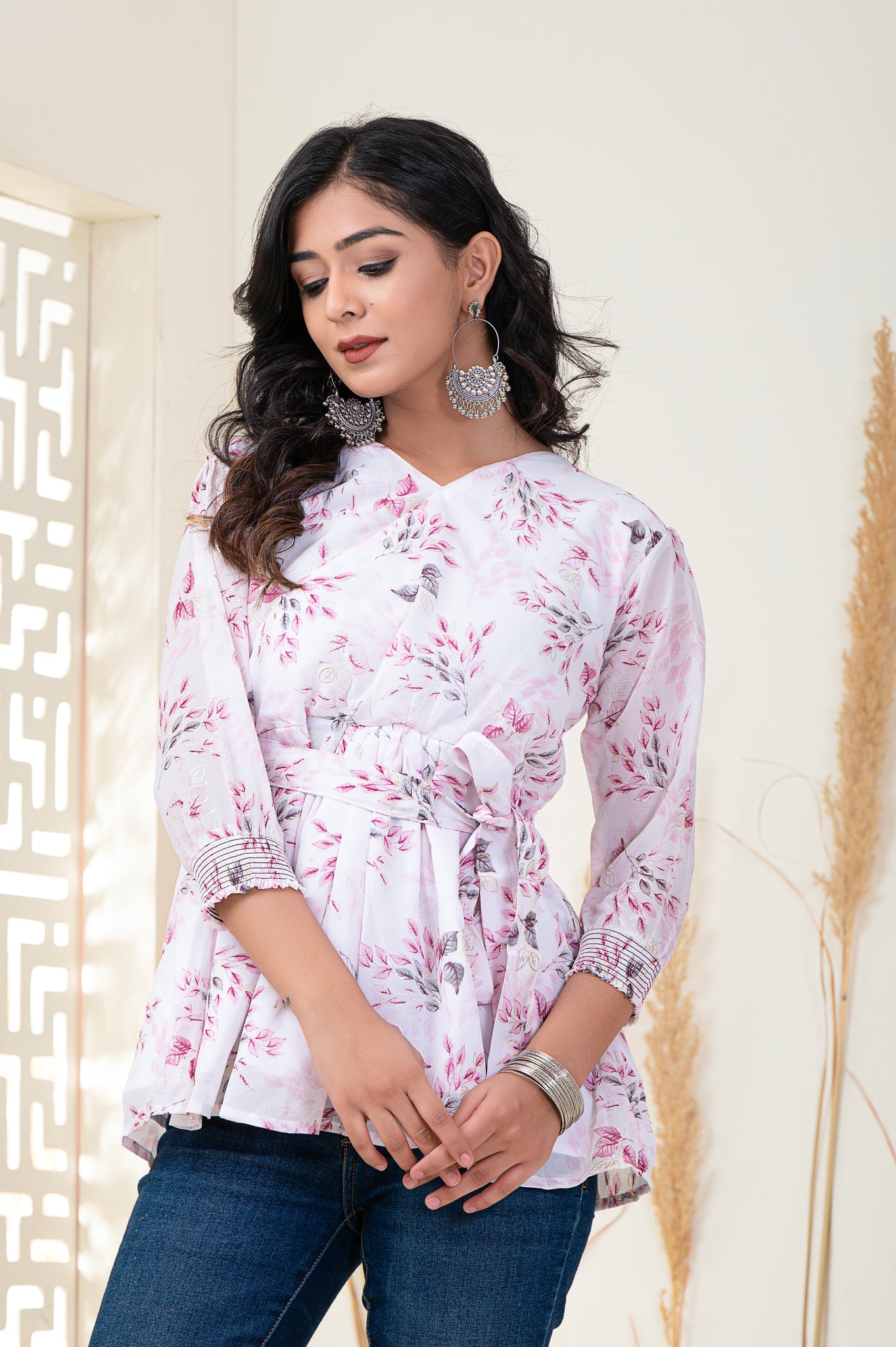 Abstract Print Wrap Top For Women - Yagnik Fashion