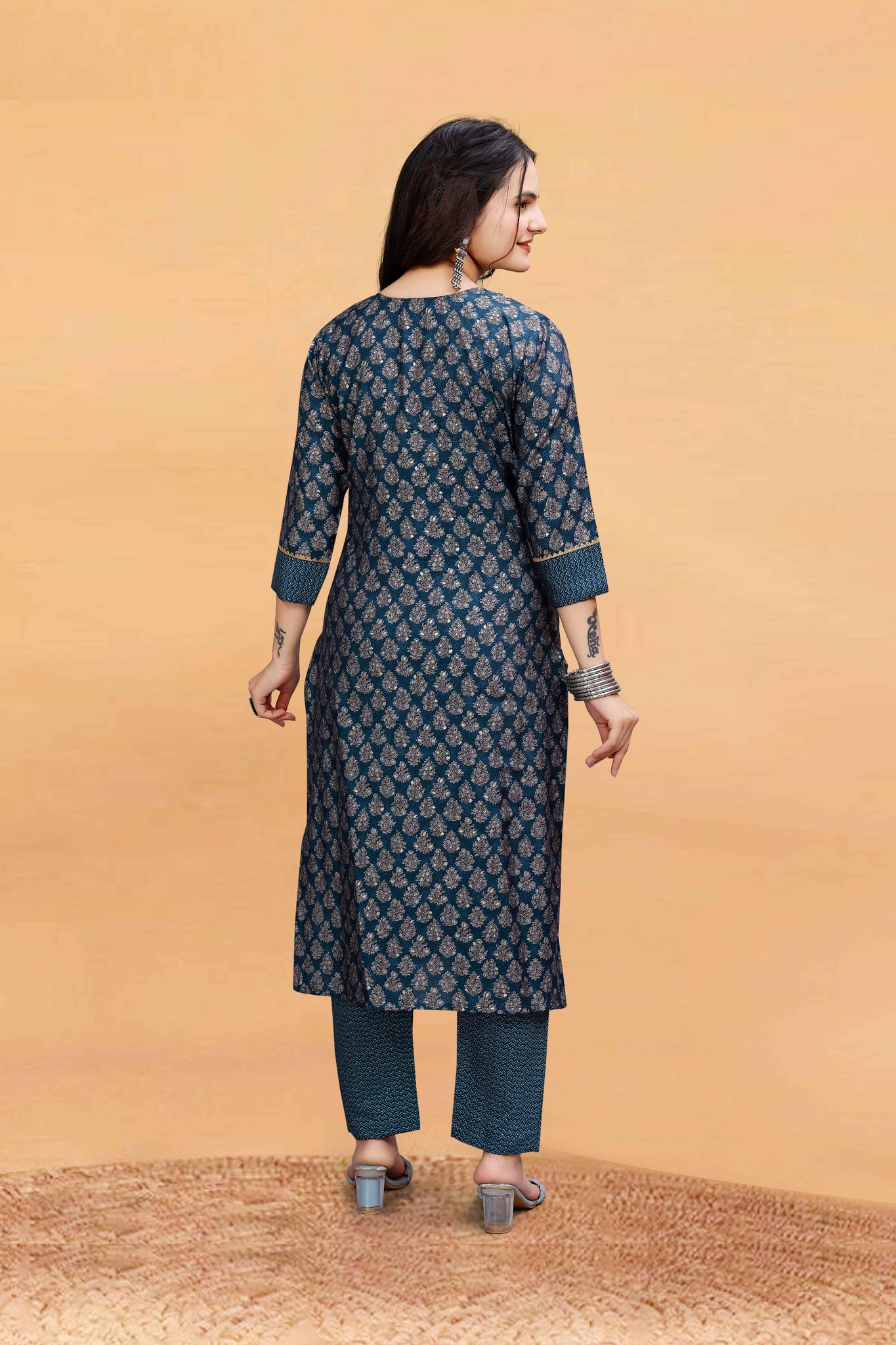 Yagnik Fashion Ethnic Motifs Printed V Pattern Neck Pure Chanderi Cotton Kurta Set