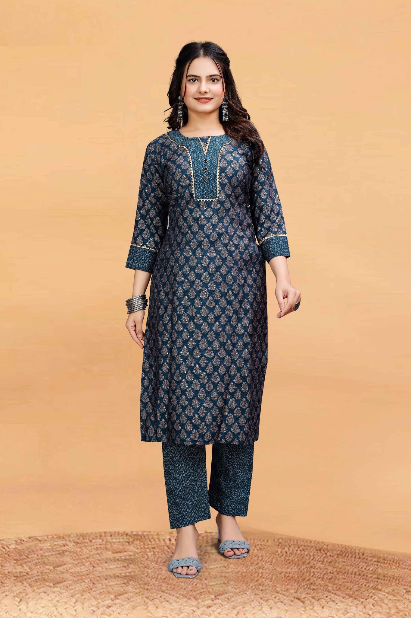 Yagnik Fashion Ethnic Motifs Printed V Pattern Neck Pure Chanderi Cotton Kurta Set