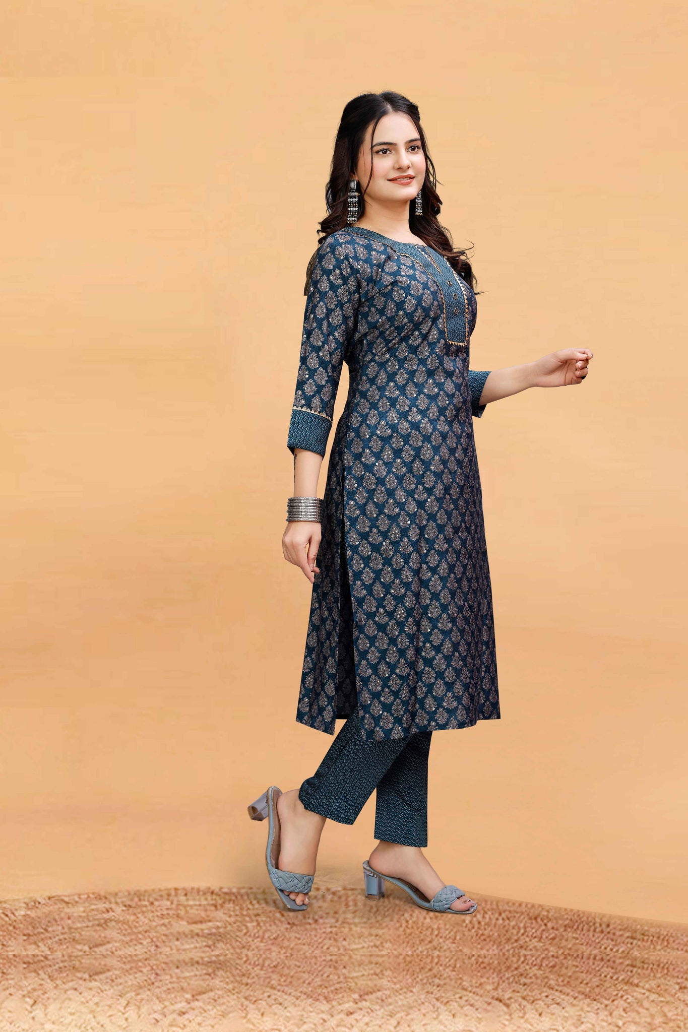 Yagnik Fashion Ethnic Motifs Printed V Pattern Neck Pure Chanderi Cotton Kurta Set