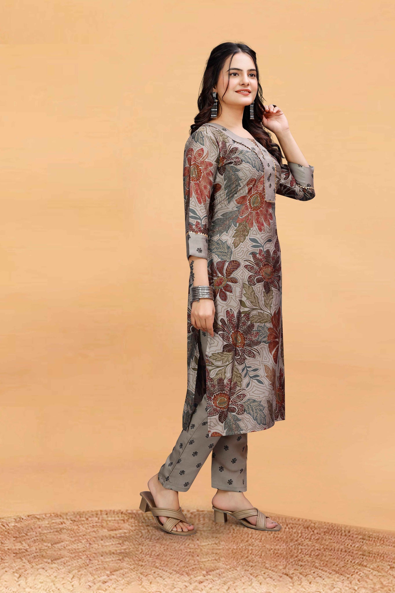 Yagnik Fashion Ethnic Motifs Printed V Pattern Neck Pure Chanderi Cotton Kurta Set