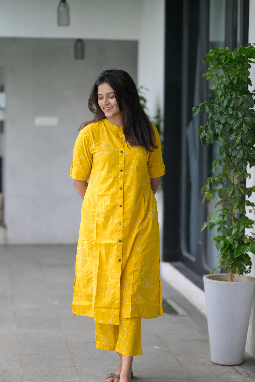 YAGNIK FASHION Floral Printed Mandarin Collar A-Line Kurta With Trousers - Yagnik Fashion